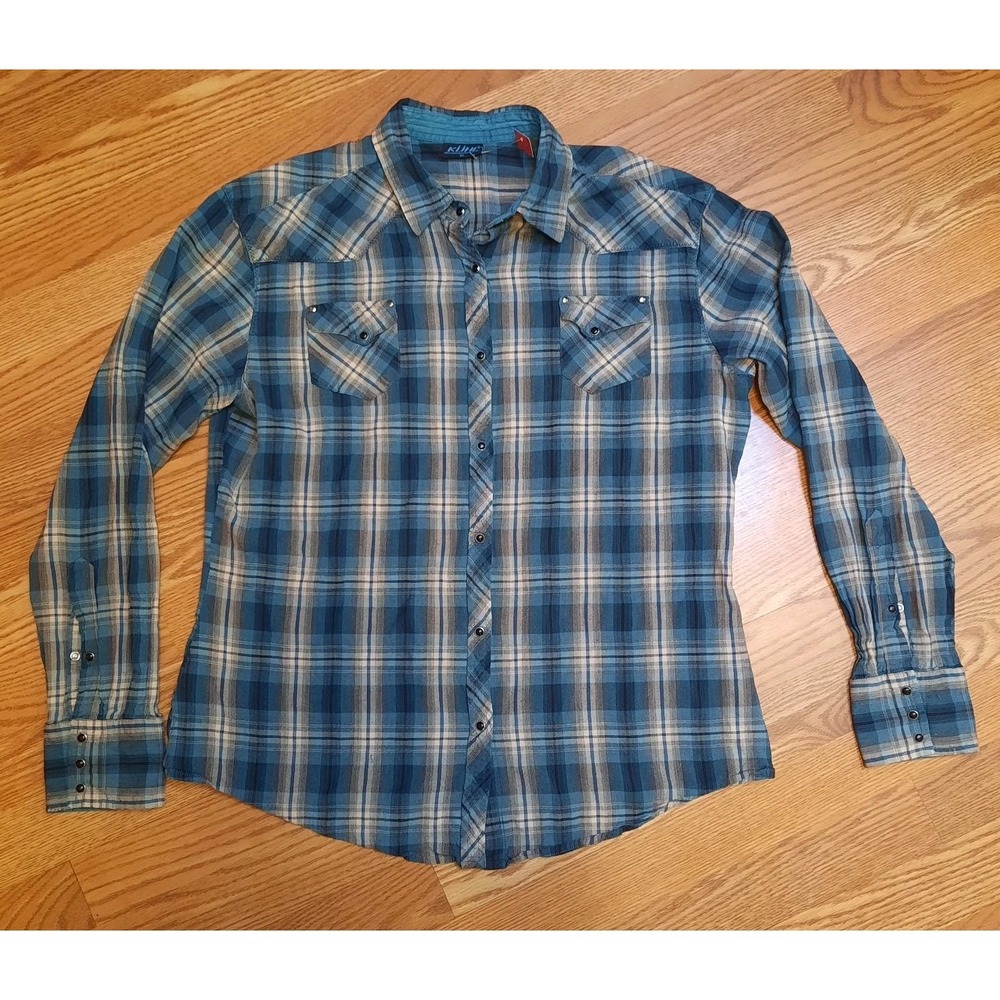 KUHL Women's Blue Plaid Long Sleeve Button Up Shirt Size XL